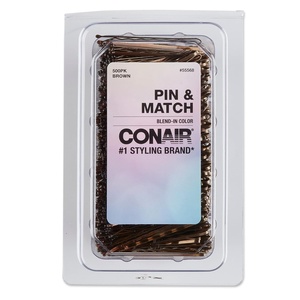 Conair Bobby Hair Pins, Brown Bobby Pins in Storage Tub, 500 Pack(Brown)