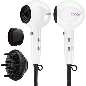 Conair Cake Pop Hair Dryer with Diffuser & Concentrator Attachments, Blow Dryer, Hair Dryers for Women, Tourmaline Ceramic Technology, 3 Heat/2 Speed Settings, Compact Hair Dryer w/Concentrator, Pink(White)