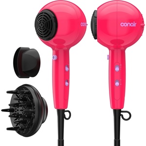 Conair Cake Pop Hair Dryer with Diffuser & Concentrator Attachments, Blow Dryer, Hair Dryers for Women, Tourmaline Ceramic Technology, 3 Heat/2 Speed Settings, Compact Hair Dryer w/Concentrator, Pink(Pink)
