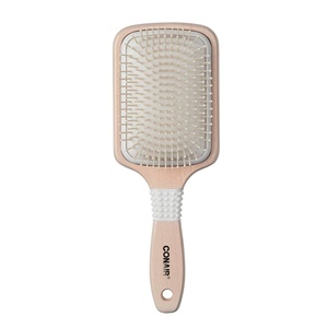Conair Ceramic Wood Paddle Hair Brush with Nylon Bristles, Cushion Design for All Hair Types, Smooth & Shine Styling, Off White