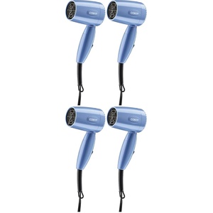 Conair Compact Travel Dual Voltage Hair Dryer | Compact 1600W travel blow dryer with folding handle and dual voltage for all hair types, Blue, Model 124NL(1600 Watt (Pack of 4))
