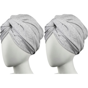 Conair Cotton Hair Towel Wrap & Twist for Women, Fast Drying Ultra-Absorbent Hair Plop for All Types and Lengths, Turban-Style Cotton Towel Helps Maintain Natural Curl Style, Gray(Onesize (Pack of 2))