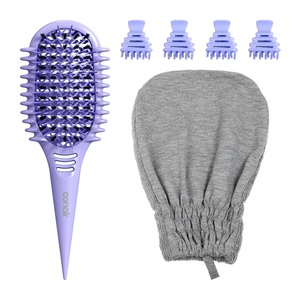 Conair Curl Care Essentials Kit, Curl-Defining Brush for Loose Curls, Dual-Sided Curl-Defining Mitt, 4 Root Lifting Clips, Hairbrush Set for Long Hair Styling, Purple