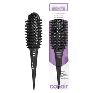 Conair Curl Define Pro Detangler Brush for Curly Hair, Dual Vents with Continuous Grooves, Mixed Bristles for Frizz-Free Detangling, Smoothing, and Curl Definition, For Shorter Hair with Tight Curls(Black)