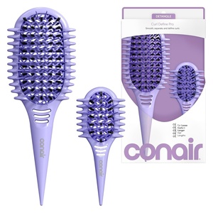 Conair Curl Define Pro Large and Mini Detangler Brush Set for Loose Curls, Dual-Vent Design Curl Defining Brush with Continuous Grooves and Mixed Bristles, Hairbrush Set for Long Hair Styling, Purple