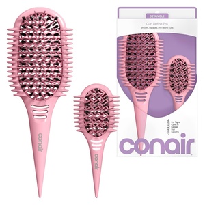 Conair Curl Define Pro Large and Mini Detangler Brush Set for Tight Curls, Dual-Vent Design Curl Defining Brush with Continuous Grooves and Mixed Bristles, Hairbrush Set for Long Hair Styling, Pink