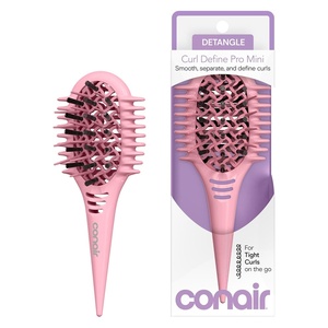 Conair Curl Define Pro Mini Detangler Brush for Loose Curls, Dual-Vent Design Curl Defining Brush with Continuous Grooves, Mixed Bristles for Frizz-Free Detangling, Smoothing, and Definition, Purple(Pink)