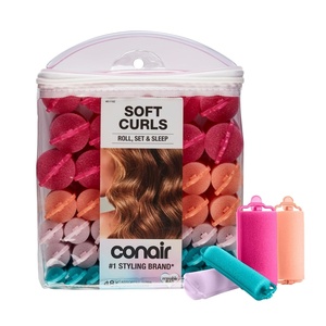 Conair Foam Overnight Heatless Curls Hair Rollers | Snaps-shut overnight foam curlers for damage-free curls and volume, Assorted Colors, 48-Count, Model GR61118IN1L9(Assorted)