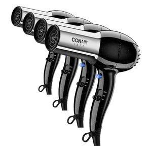 Conair Full Size Ionic Hair Dryer | 1875W fast drying ionic hair dryer with concentrator for frizz-free, shiny hair, Black/Chrome, Model 256NRL(1 Count (Pack of 4))