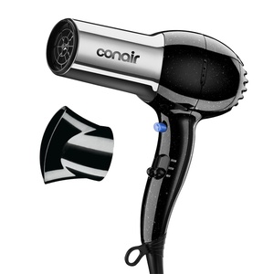 Conair Full Size Ionic Hair Dryer | 1875W fast drying ionic hair dryer with concentrator for frizz-free, shiny hair, Black/Chrome, Model 256NRL(1 Count (Pack of 1))