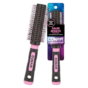 Conair Grip & Style Round Brush, Nylon Bristle Hair Brush for Blowout Styling, Ideal for Coarse, Curly, Wavy Hair, Color May Vary(Blush Pink)