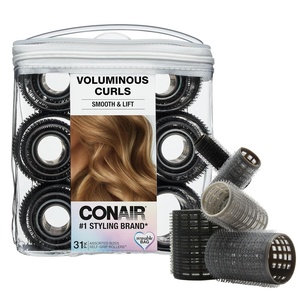 Conair Heatless Hair Curlers, Self-Grip Hair Rollers for Women Provide Lift & Volume, Assorted Sizes & Colors, 31 Count with Reusable Zippered Bag(Black & Grey)