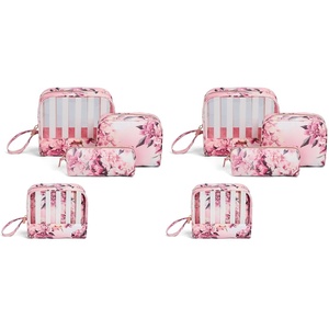 Conair Makeup Bag, Cosmetic Bag – Great for Makeup Brushes or Cosmetics, Perfect Size for Purse or Carry-On, 3 Piece Set in Pink Floral Print(Rayas blancas/flores rosadas)