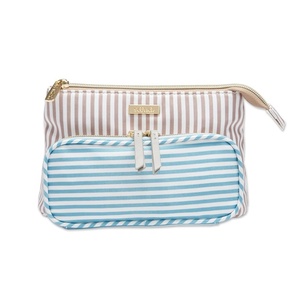 Conair Makeup Bag, Cosmetic Bag – Great for Makeup Brushes or Cosmetics, Perfect Size for Tote Bag or Carry-On, Organizer Shape in Blue and Tan Stripes