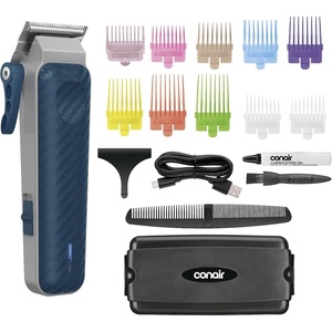 Conair Men Lithium-Ion Rechargeable Hair Clipper 17-Piece Kit | Cordless clipper with USB-C quick charge and 10 color-coded guides for home haircuts, 17-Piece Kit, Model HC379GL6