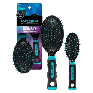 Conair Salon Results Hairbrush Set – Travel Hair Brush – Hairbrushes for All Hair Types – curly hair brush – hairbrush – detangler brush – Travel size + Full-size Brush(Teal)