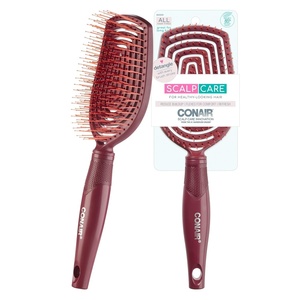 Conair Scalp Care Detangling hairbrush 2pk – Fullsize +Travel Hair Brush – Scalp Massager – hairbrushes for women & men – detangler for all lengths and types – can use wet or dry – Grey Luxe(Red)