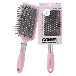 Conair Velvet Touch Paddle Cushion hair brush – Detangling hairbrush – curly or straight styles – men or women – detangler – features soft touch handle – Sky Blue(Blush Plink)