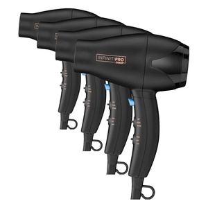 INFINITI PRO CONAIR Travel Hair Dryer, 1600W Mighty Mini Compact Blow Dryer with Concentrator Attachment, Lightweight Professional AC Motor for Fast Drying, 3 Heat & 2 Speed Settings, Black(Travel Size (Pack of 4))