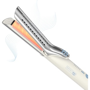 INFINITIPRO BY CONAIR 2-in-1 Cool Air Curling Iron and Flat Iron Luxe, Protects Against Damage and Locks in Style for Effortless Long Lasting Curls, Waves & Straight Looks with One Tool(White)