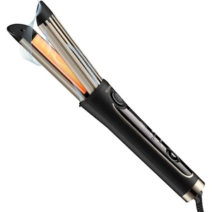 INFINITIPRO BY CONAIR 2-in-1 Cool Air Curling Iron and Flat Iron Luxe, Protects Against Damage and Locks in Style for Effortless Long Lasting Curls, Waves & Straight Looks with One Tool(Black)