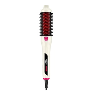 Infiniti PRO CONAIR 1.5 Inch Infrared Thermal Brush – Ionic Heated Hair Styler with 4 Heat Settings up to 400°F, Ceramic Barrel for Volume and Curls, Digital Hot Brush, White