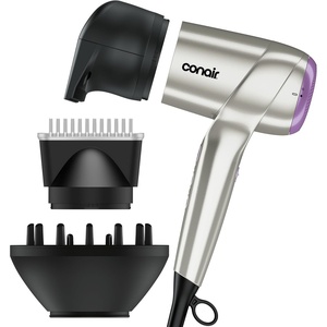 Infiniti PRO CONAIR Digital Hair Dryer, Lightweight Ionic Blow Dryer w/Diffuser for Reducing Frizz & Defining Curls, Includes Diffuser, Thermal Concentrator, Anti-Flyaway Attachment, Silver & Purple