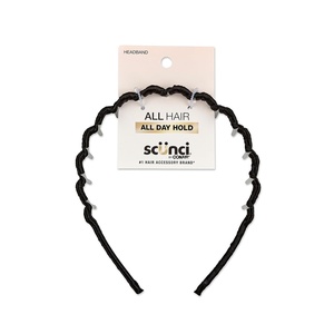 Scünci Effortless Beauty No-Slip Zig Zag Headband | Fabric-covered wide-tooth comb headband offers comfortable, headache-free grip, Classic Black, 3806406A02413