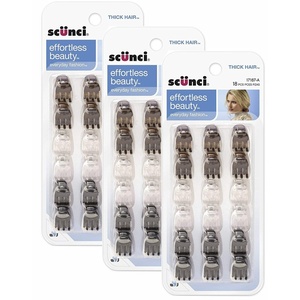 Scunci Effortless Beauty Thick Hair Mini Jaw Clips, 1 cm, (Pack of 18)(Scunci 1718703a048 Mini Thick Hair Jaw Clips 18 Count  Pack of 3)