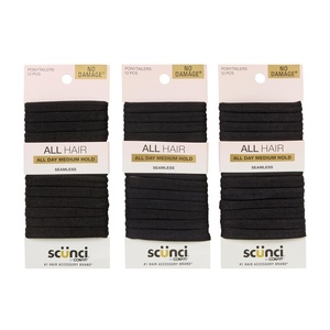 Scunci by Conair 36PC Elastic Hair Ties, Soft Everyday Ponytail Holders for Thick, Curly, and Fine Hair, Flexible Soft-Touch No Damage Hair Bands, Stretch Hosiery Hair Ties, Black