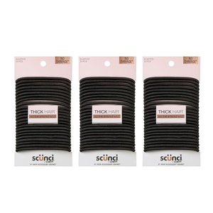 Scunci by Conair 72PC Elastic Hair Ties, Thick Everyday Ponytail Holders for All-Day Hold, Flexible Soft-Touch No Damage 4mm Hair Bands for Thick, Curly, and Fine Hair, Black