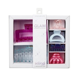 Scunci by Conair Gift Set, Gift Box Under $20, Includes 3 Claw Clips and 3 Scrunchies in Pink and Gold Colors(Pastel Glam)