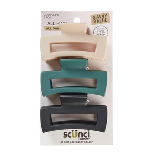 Scunci by Conair Hair Claw Clips for Women, Hair Claw Clip Set, Chunky No-Slip Hair Clips in Neutral Taupe and Blonde Shades, 3 Count (Pack of 1)(Beige  Black  Green)