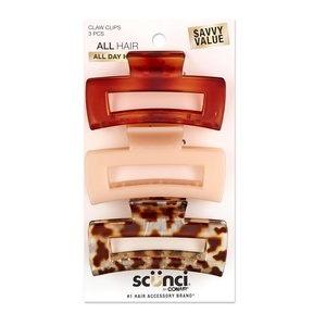 Scunci by Conair Hair Claw Clips for Women, Hair Claw Clip Set, Chunky No-Slip Hair Clips in Neutral Taupe and Blonde Shades, 3 Count (Pack of 1)(Tortoise  Taupe  Giraffe)