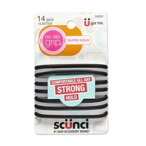 Scunci by Conair No-Slip Grip Super Hold Elastics Hair Ties for Women and Men, No Damage in Assorted Colors, 14 Pack