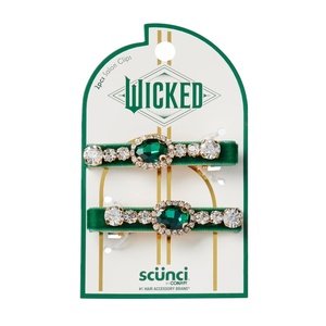 Scunci by Conair Wicked Emerald City Rhinestone Salon Clips – 2pk Hair Clips for Women – Glamorous, Luxurious, Elegant – Green Velvet & Stone Design – Limited Edition(Green)