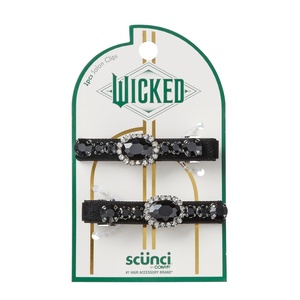 Scunci by Conair Wicked Emerald City Rhinestone Salon Clips – 2pk Hair Clips for Women – Glamorous, Luxurious, Elegant – Green Velvet & Stone Design – Limited Edition(Black)