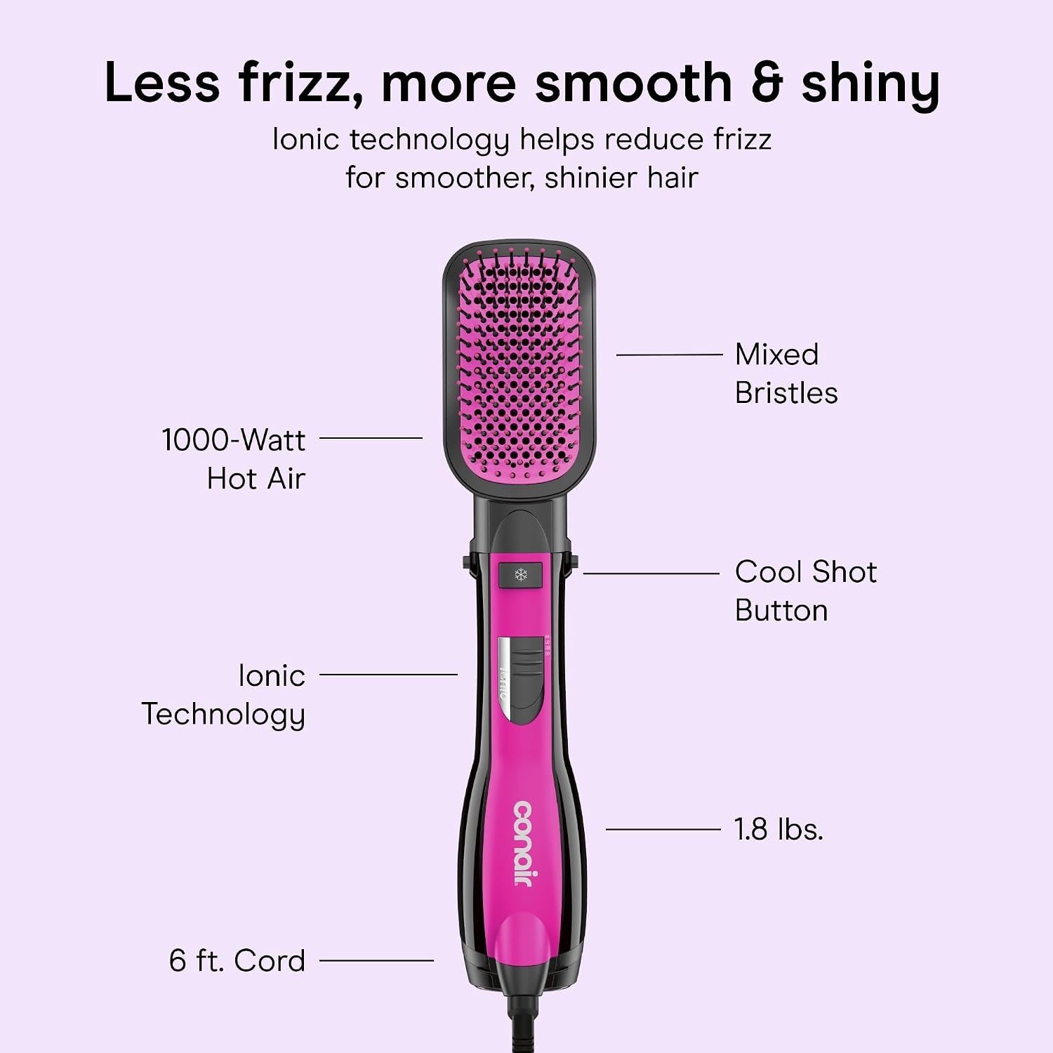 image:imageConair AllinOne Dryer Brush Hot Air Brush Dries Detangles Smooths and Volumizes All Hair Types BlackPink BC105