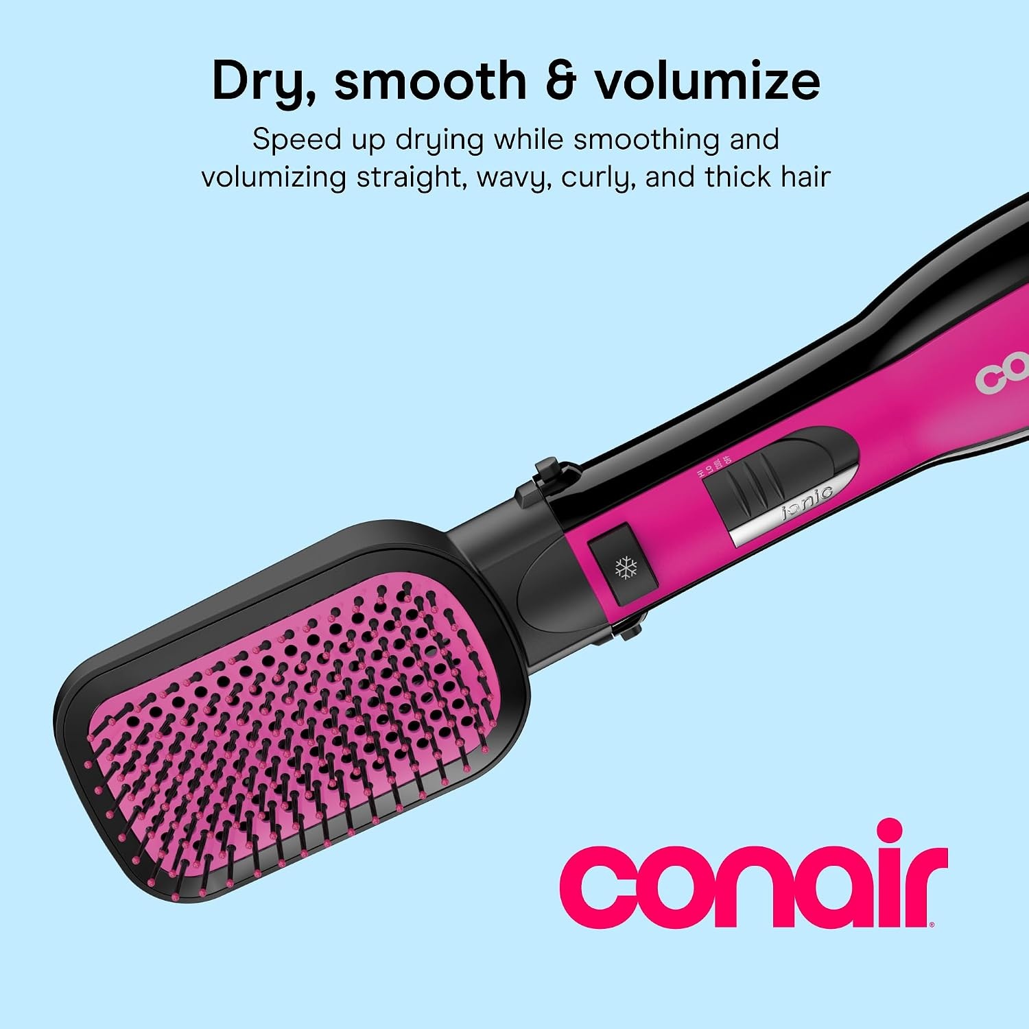image:imageConair AllinOne Dryer Brush Hot Air Brush Dries Detangles Smooths and Volumizes All Hair Types BlackPink BC105