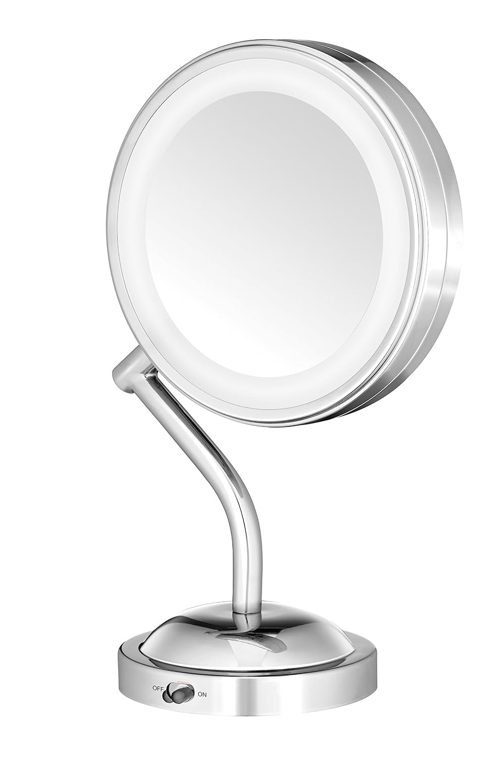 image:imageConair DoubleSided Battery Operated Lighted Makeup Mirror Lighted Vanity Makeup Mirror with LED Lights 1x 5x Magnification Polished Chrome FinishPolished Chrome Finish