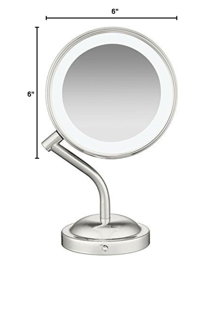 image:imageConair DoubleSided Battery Operated Lighted Makeup Mirror Lighted Vanity Makeup Mirror with LED Lights 1x 5x Magnification Polished Chrome FinishPolished Chrome Finish