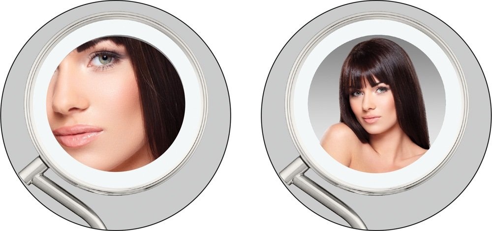 image:imageConair DoubleSided Battery Operated Lighted Makeup Mirror Lighted Vanity Makeup Mirror with LED Lights 1x 5x Magnification Polished Chrome FinishPolished Chrome Finish