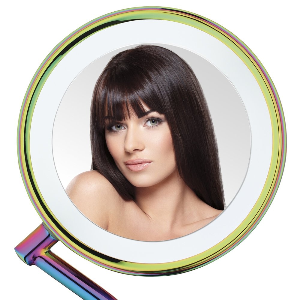 image:imageConair DoubleSided Battery Operated Lighted Makeup Mirror Lighted Vanity Makeup Mirror with LED Lights 1x 5x Magnification Polished Chrome FinishRainbow Finish