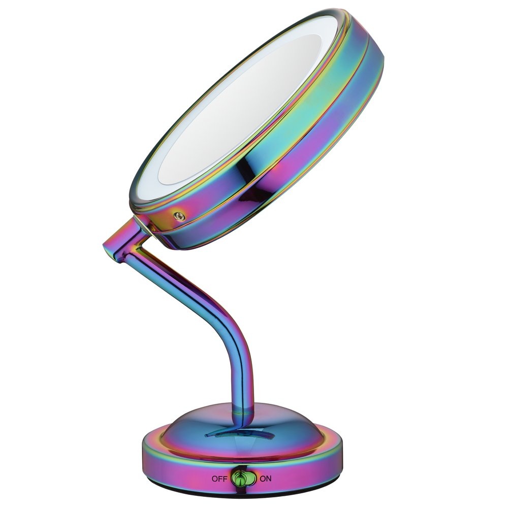 image:imageConair DoubleSided Battery Operated Lighted Makeup Mirror Lighted Vanity Makeup Mirror with LED Lights 1x 5x Magnification Polished Chrome FinishRainbow Finish