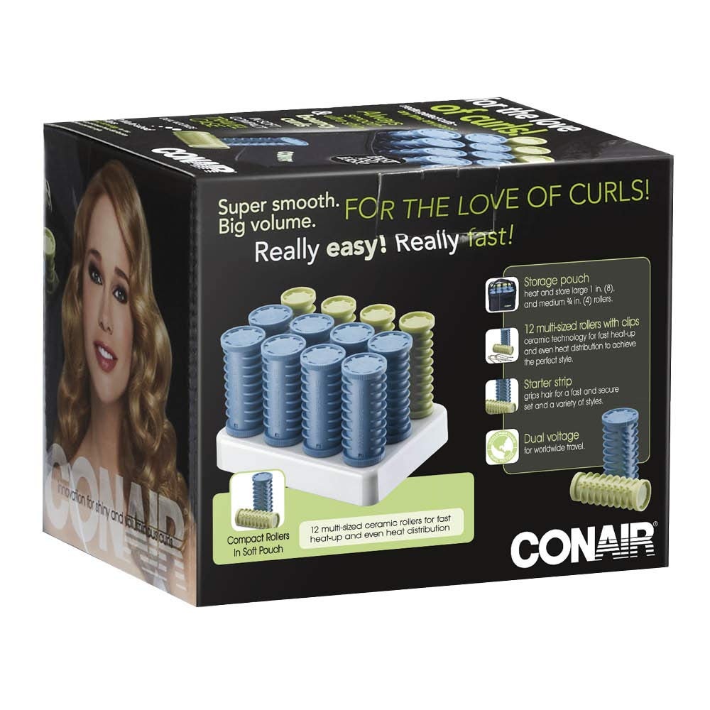 image:imageConair Instant Heat Compact Hot Rollers wCeramic Techology Black Case with Blue and Green Rollers 12 CountBlue Green