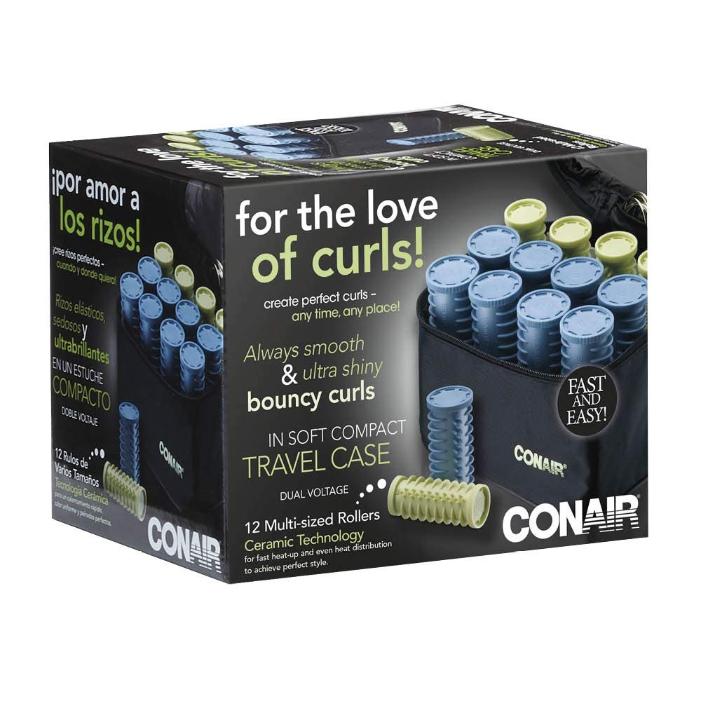 image:imageConair Instant Heat Compact Hot Rollers wCeramic Techology Black Case with Blue and Green Rollers 12 CountBlue Green