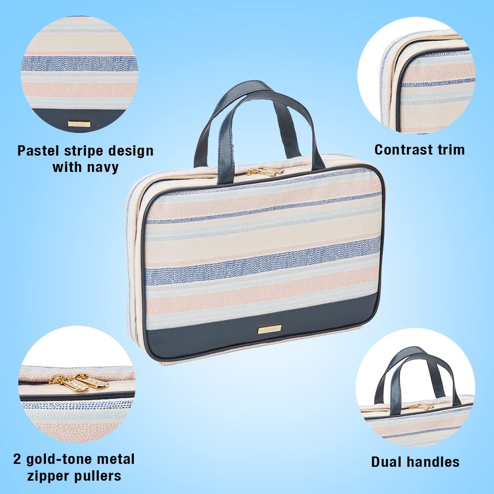 image:imageConair Makeup Bag Travel Toiletry Bag Cosmetic Bag Travel Makeup Bag Perfect for Vacations Weekender Shape Pastel Striped Canvas