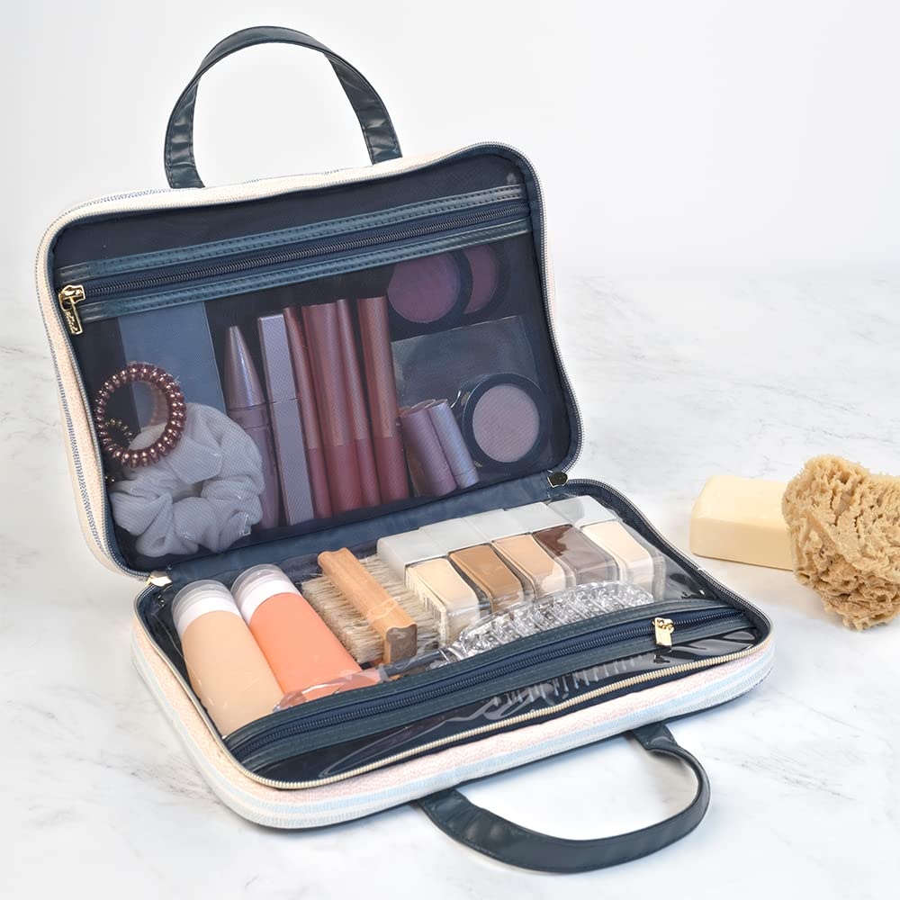 image:imageConair Makeup Bag Travel Toiletry Bag Cosmetic Bag Travel Makeup Bag Perfect for Vacations Weekender Shape Pastel Striped Canvas