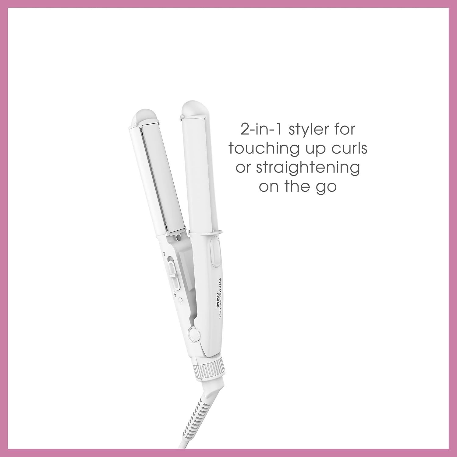 image:imageConair Travel Flat Iron and Curler 2in1 Tool Portable Hair Straightener and Hair Curler in White by Travel Smart