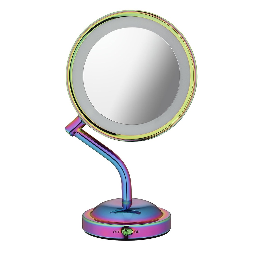 image:imageConair DoubleSided Battery Operated Lighted Makeup Mirror Lighted Vanity Makeup Mirror with LED Lights 1x 5x Magnification Polished Chrome FinishRainbow Finish